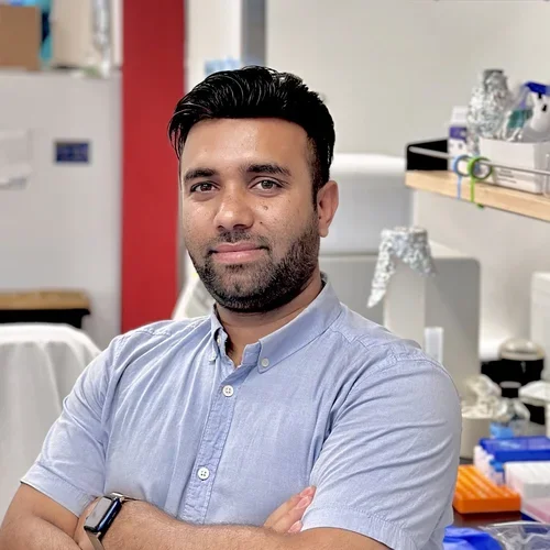 Headshot of Adil Bhat, PhD, in lab